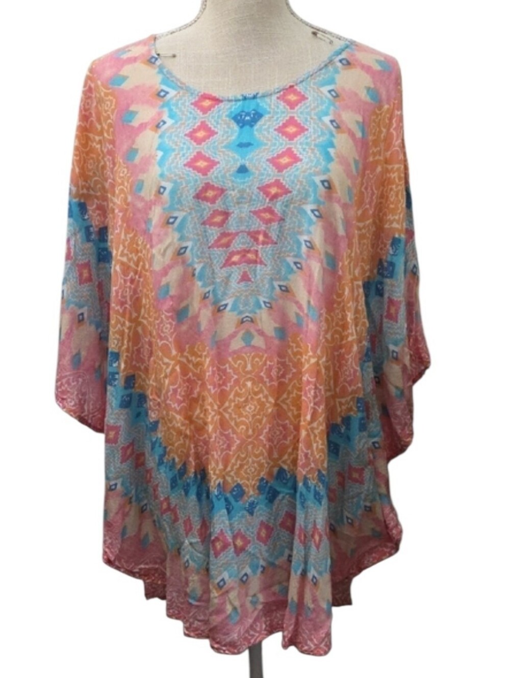 Whispers Colorful Aztec-Print Women's Tunic in Pink, Blue & Orange